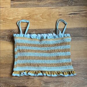 Kortni Jeane Blue and Tan Smocked Top